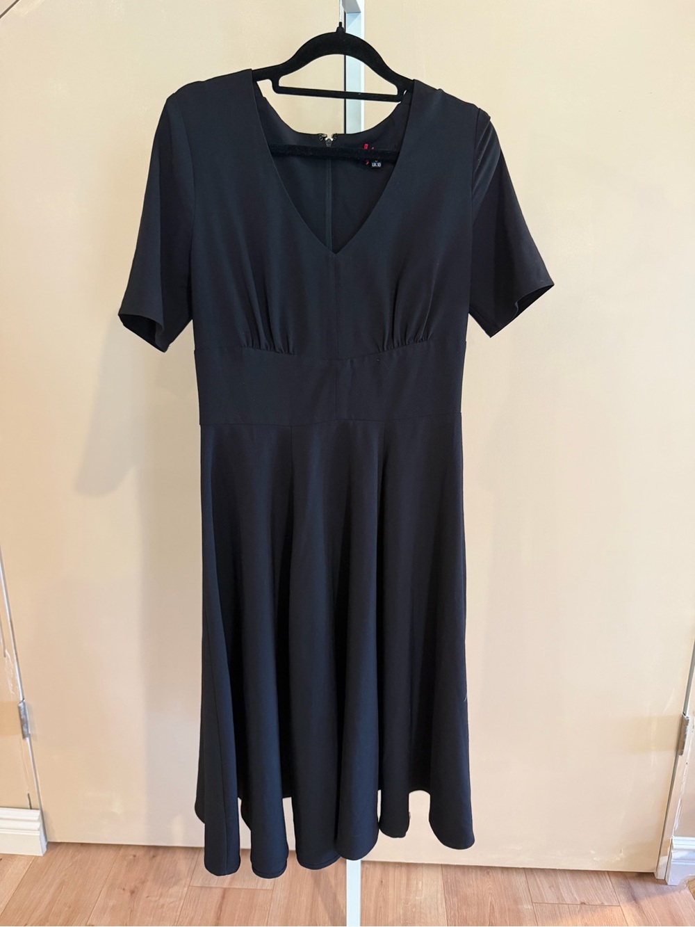 Hell Bunny Black V-Neck Fit-and-Flare Midi Mila Dress (S)
